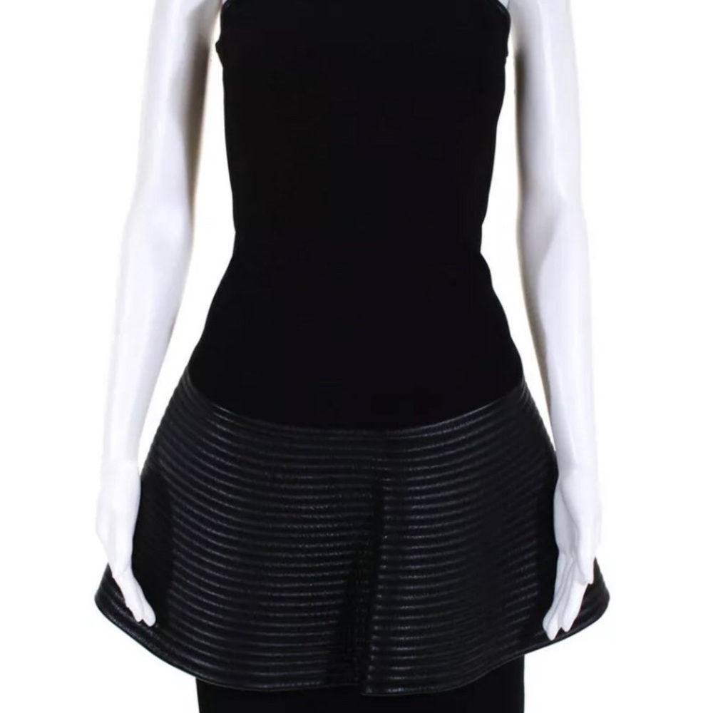David KOMA Leather-trim Ribbed Peplum Dress 10